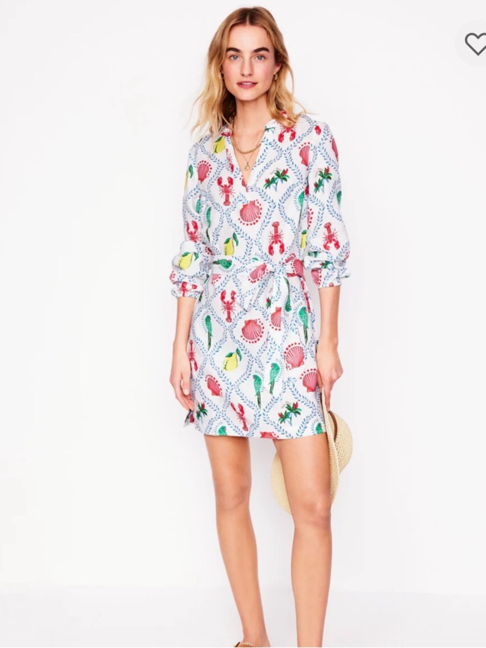 Boden Cleo Linen Ivory Tropical Bonanza Vine Tie Waist Dress Size 12L